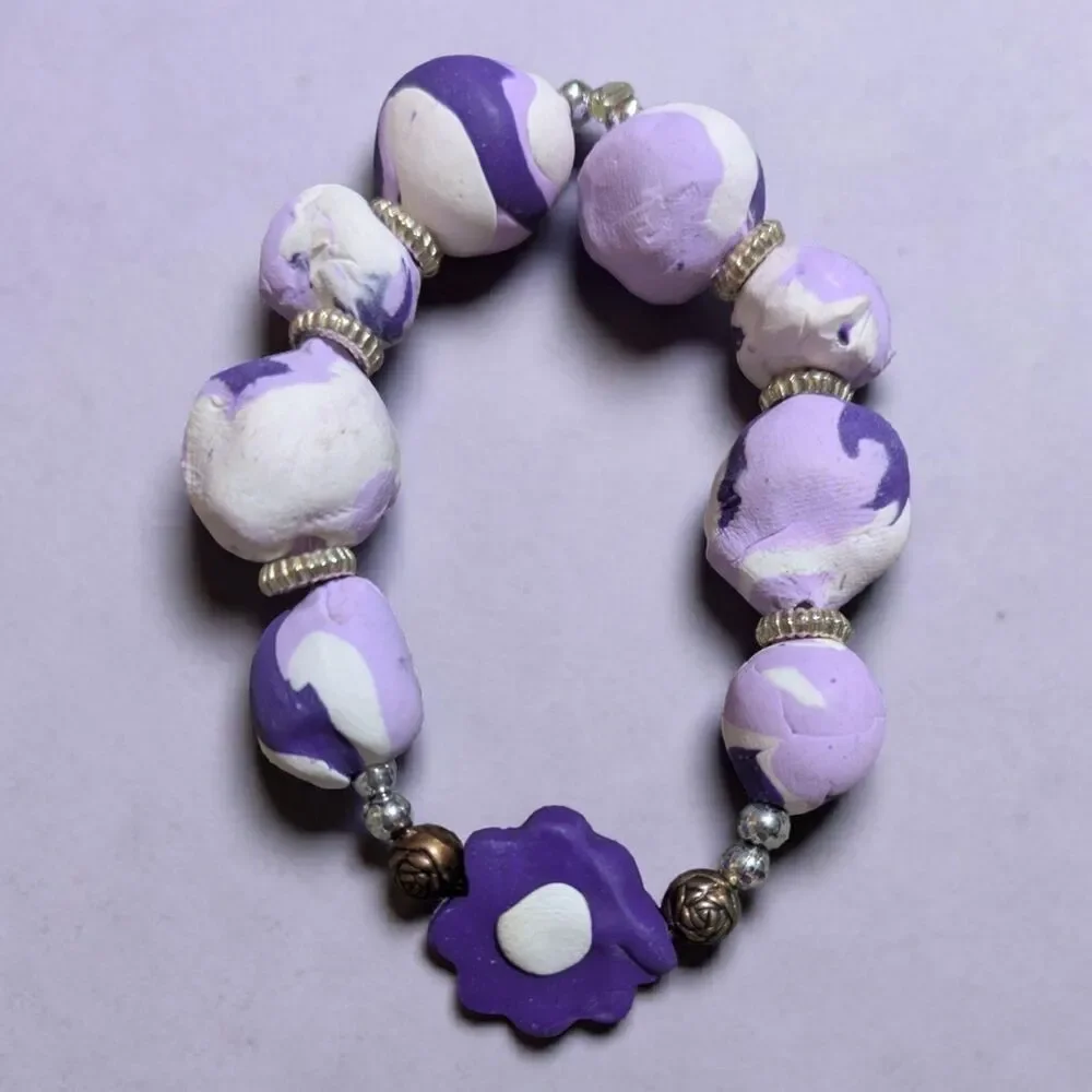 Girls Bracelet Set BFF Mini Purple Beaded Stretch Friendship Bracelets 3pc